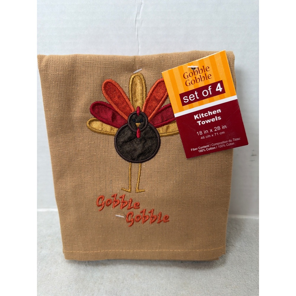 NEW Windham Home Kitchen Towels Multicolor Thanksgiving Turkey Plaid Set 4